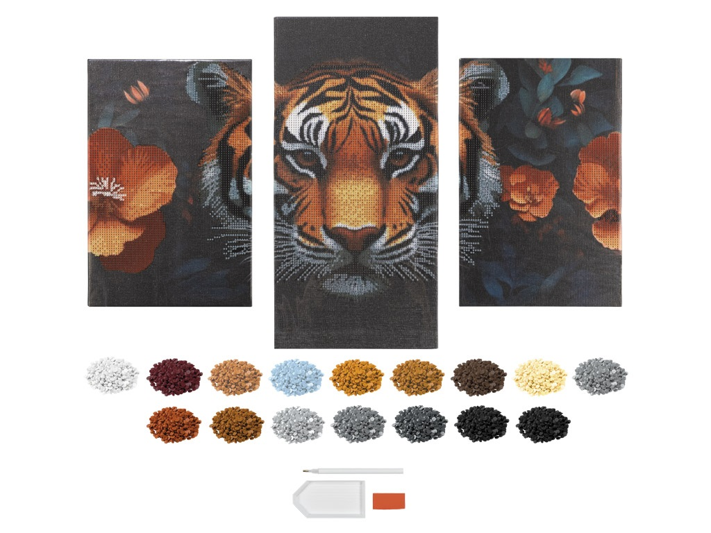 PINTAR CON DIAMANTES TRIPTICO TIGRE