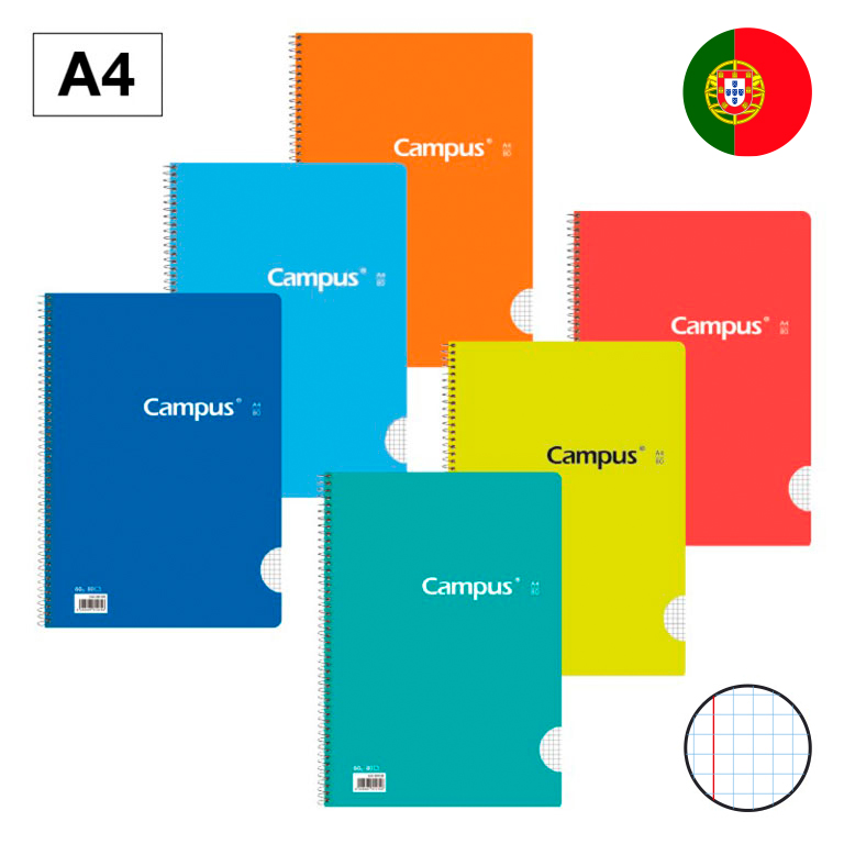 BLOC ESPIRAL CAMPUS A4 TAPA BASICA 80 HOJAS 60G CUADRICULA 5MM DOBLE MARGEN