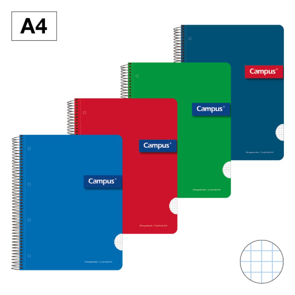 BLOC ESPIRAL CAMPUS A4 TAPA DURA MICROPERFORADO 160 HOJAS 60G CUADRICULA 5 MM