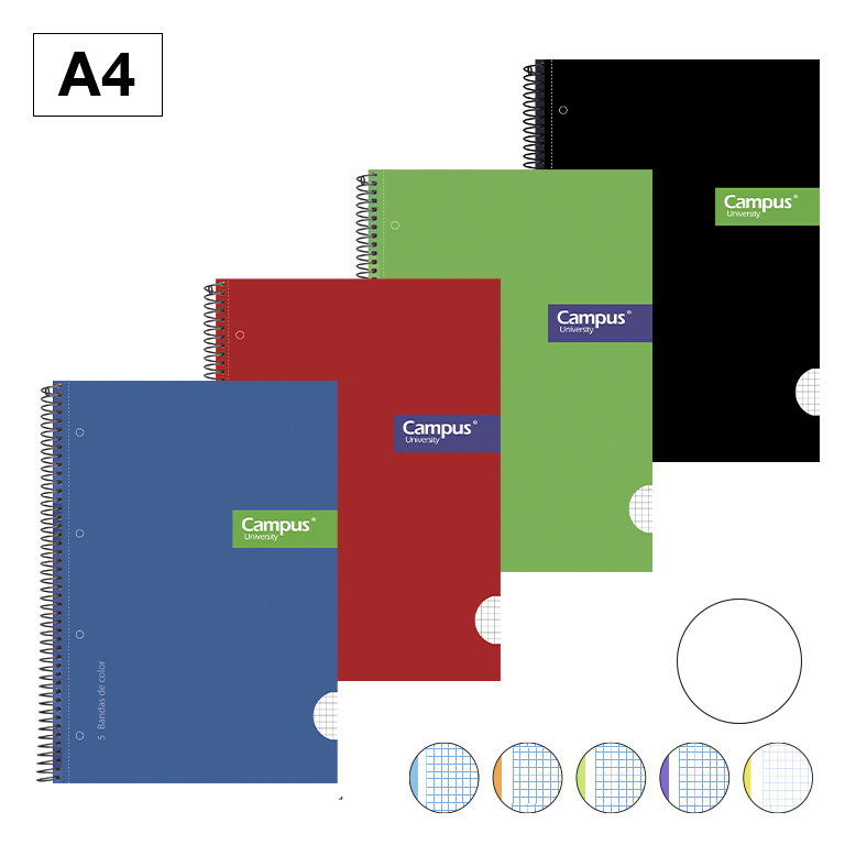 BLOC ESPIRAL CAMPUS A4 TAPA EXTRADURA MICROPERFORADO 160 HOJAS 70G LISO