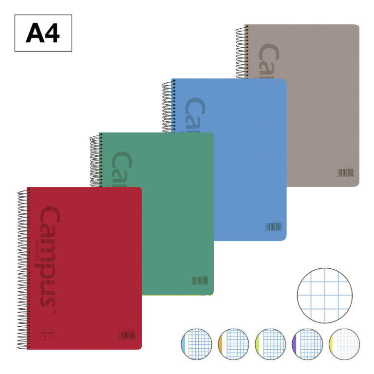 BLOC ESPIRAL CAMPUS A4 T.PLASTICO MICROPERFORADO 120H 90G 5MM