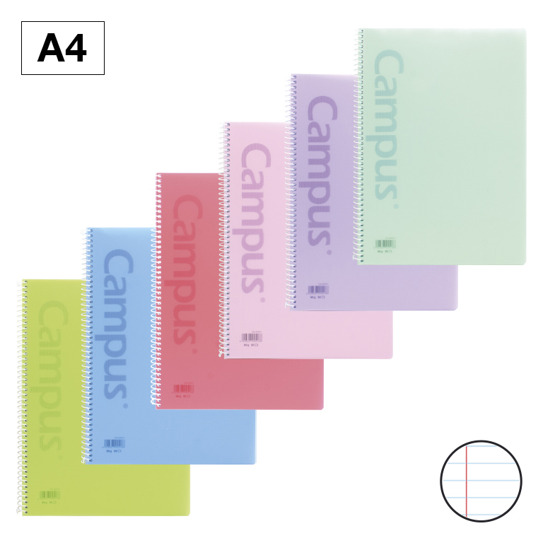 BLOC ESPIRAL CAMPUS A4 T.PLASTICO 80H 90G RAYADO HORIZONTAL DOBLE MARGEN PASTEL