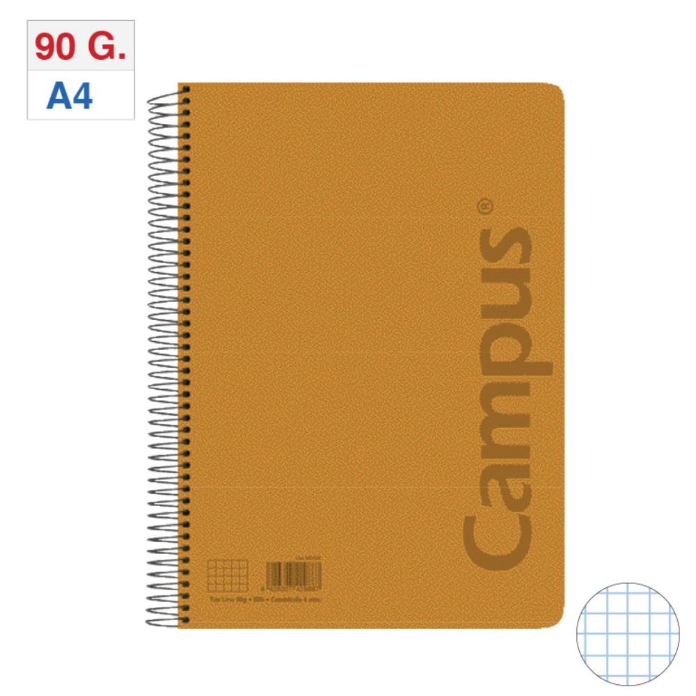 BLOC ESPIRAL CAMPUS A4 TAPA PLASTICO 80 HOJAS 90G CUADRICULA 4MM NARANJA