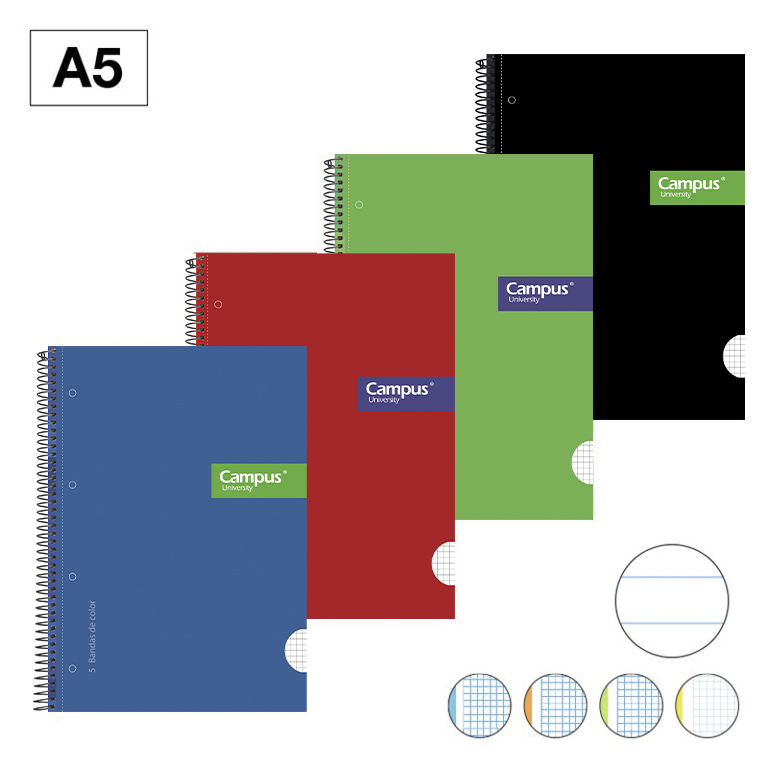 BLOC ESPIRAL CAMPUS A5 T.EXTRA MICROPERF. 160H 70G RAYADO HORIZONTAL