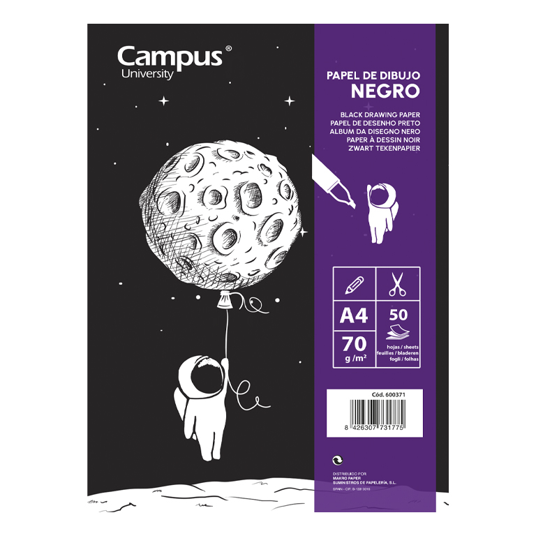 BLOC DIBUJO A4 70G 50H PAPEL NEGRO