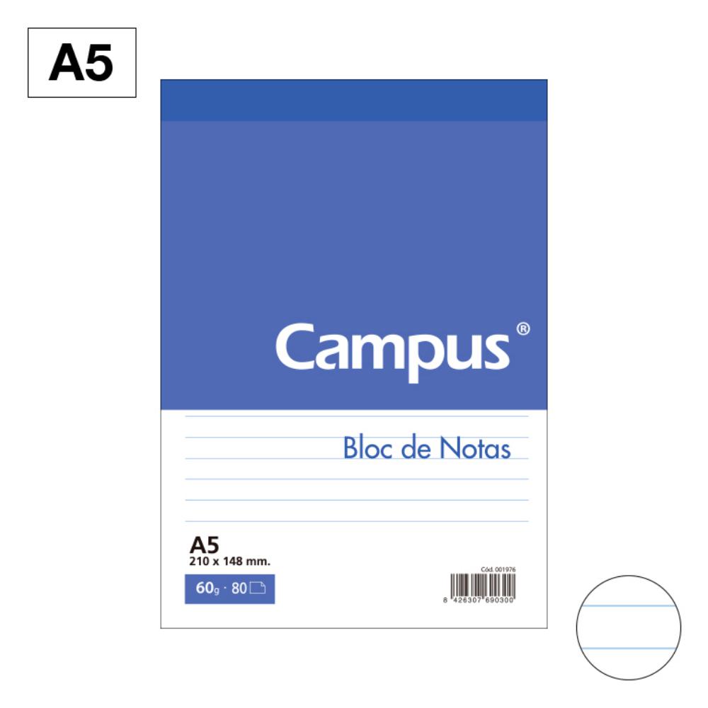 BLOC NOTAS MICROPERF. CAMPUS A5 60G 80H HORIZONTAL