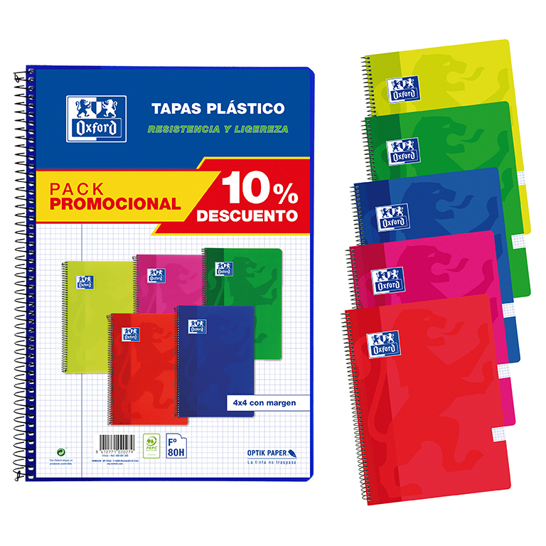 BLOC ESPIRAL OXFORD FOLIO TAPA PLASTICO 80 HOJAS CUADRICULA 4MM