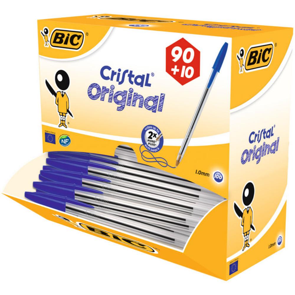 BOLÍGRAFO BIC CRISTAL AZUL PACK ESCOLAR 100 UD.