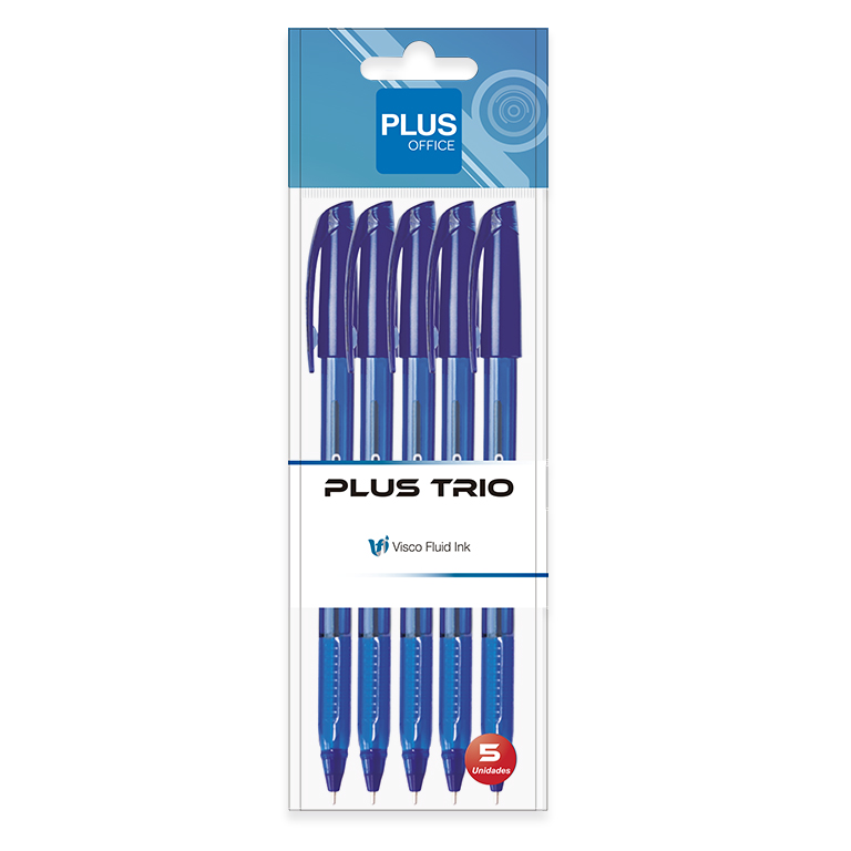 BOLÍGRAFO TINTA FLUIDA VISCOSA PLUS OFFICE TRIO AZUL BLÍSTER /5 UD.
