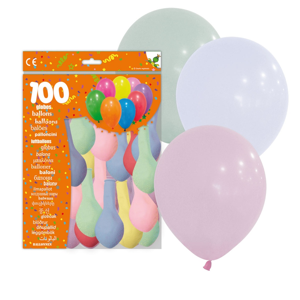 BOLSA 100 GLOBOS MIX PASTEL 9RPBABY
