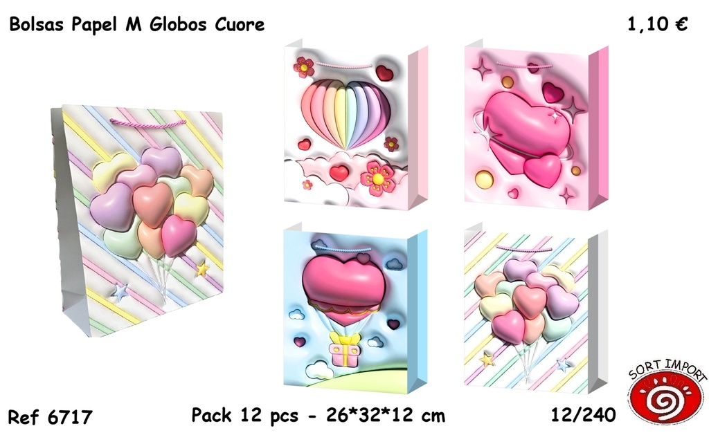 BOLSAS PAPEL M SIMIL 3D CUORE 6717