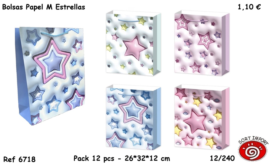 BOLSAS PAPEL M SIMIL 3D ESTRELLAS 6718