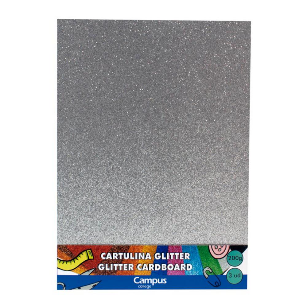 CARTULINA A4 MAKRO GLITTER PLATA BOLSA 3U