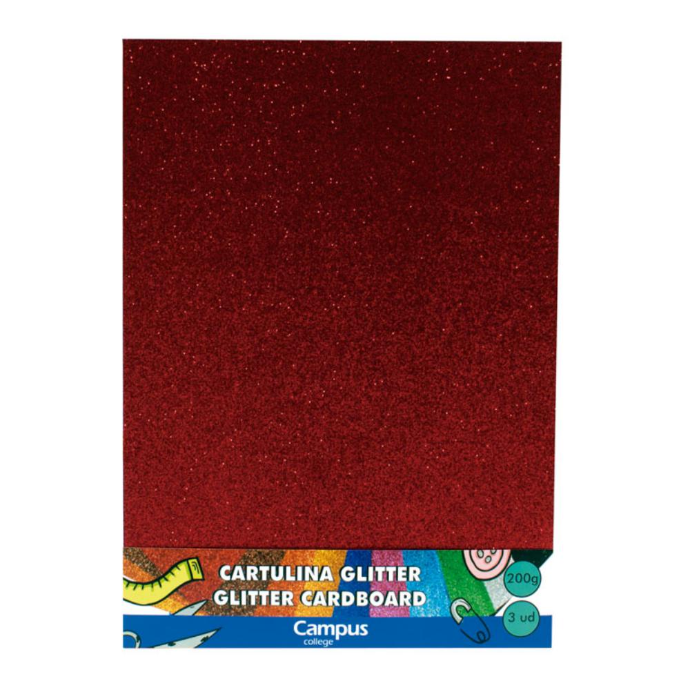 CARTULINA A4 MAKRO GLITTER ROJO BOLSA 3 UD