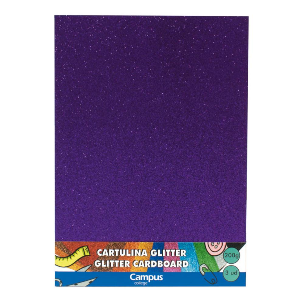 CARTULINA A4 MAKRO GLITTER VIOLETA BOLSA 3U