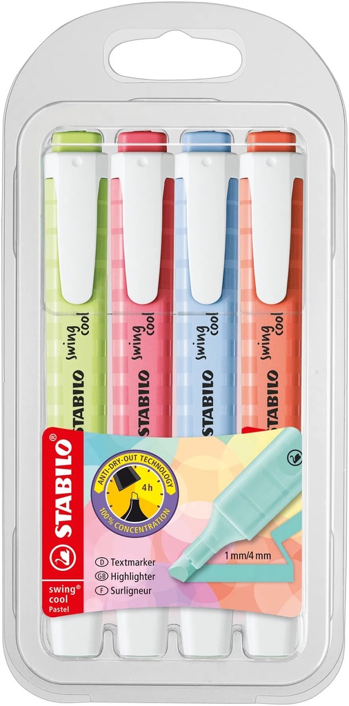 ESTUCHE FLUORESCENTE STABILO SWING COOL PASTEL 4U