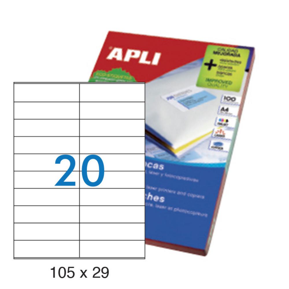 ETIQUETAS FOTOCOPIADORA APLI 105X29MM CANTOS RECTOS 100H