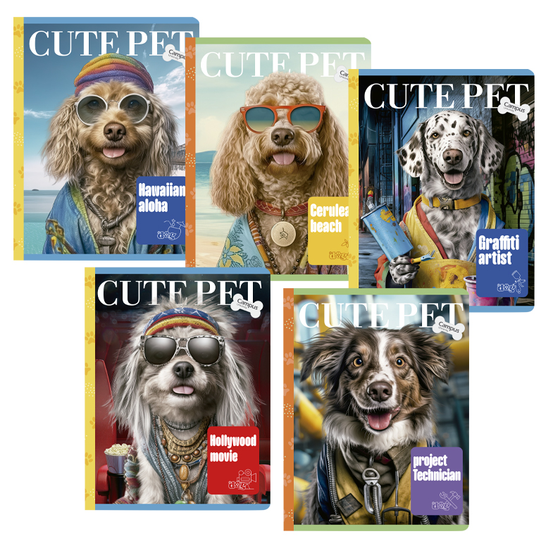 LIBRETA COSIDA CAMPUS CUTE PET RAYADO HORIZONTAL 190 X 248 MM
