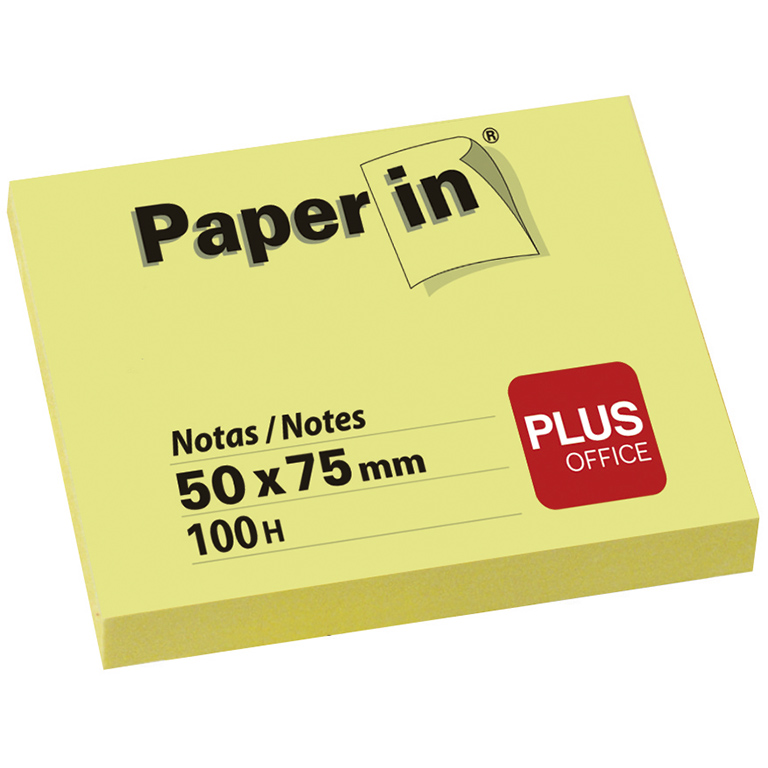 BLOC NOTAS ADHESIVAS PAPER IN PLUS OFFICE 50X75 MM AMARILLAS 100 HOJAS