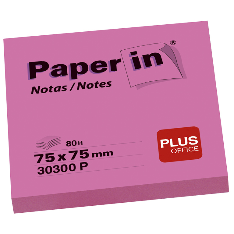 BLOC NOTAS ADHESIVAS PAPER IN PLUS OFFICE 75X75 MM ROSA FLÚOR 80 HOJAS