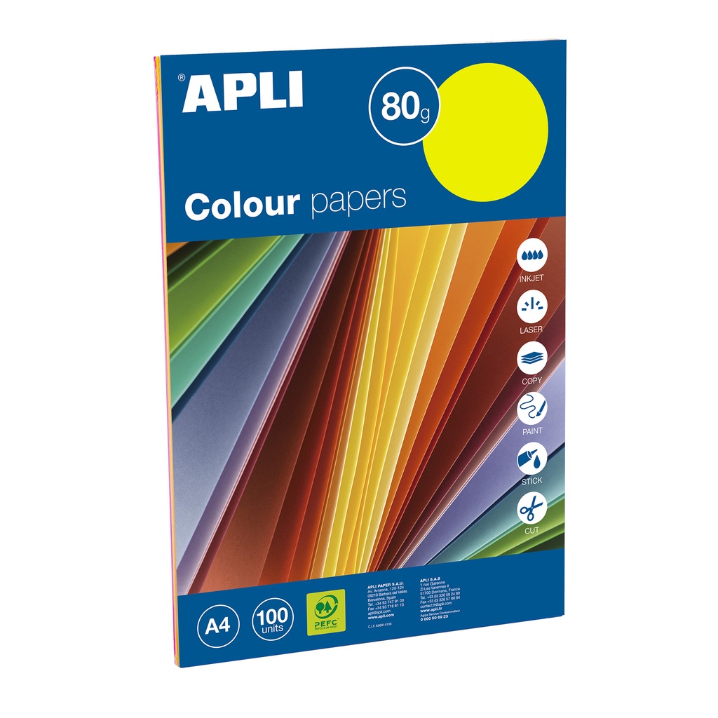 PACK 100H APLI A4 FLUOR SURTIDAS