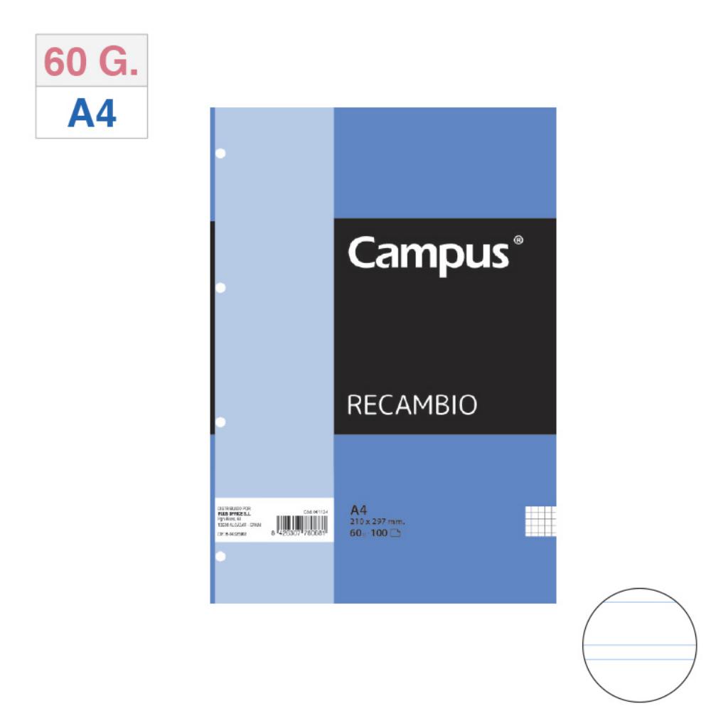 RECAMBIO ARCHIVADOR CAMPUS A4 100 HOJAS 60G DOBLE RAYA 2,5 MM