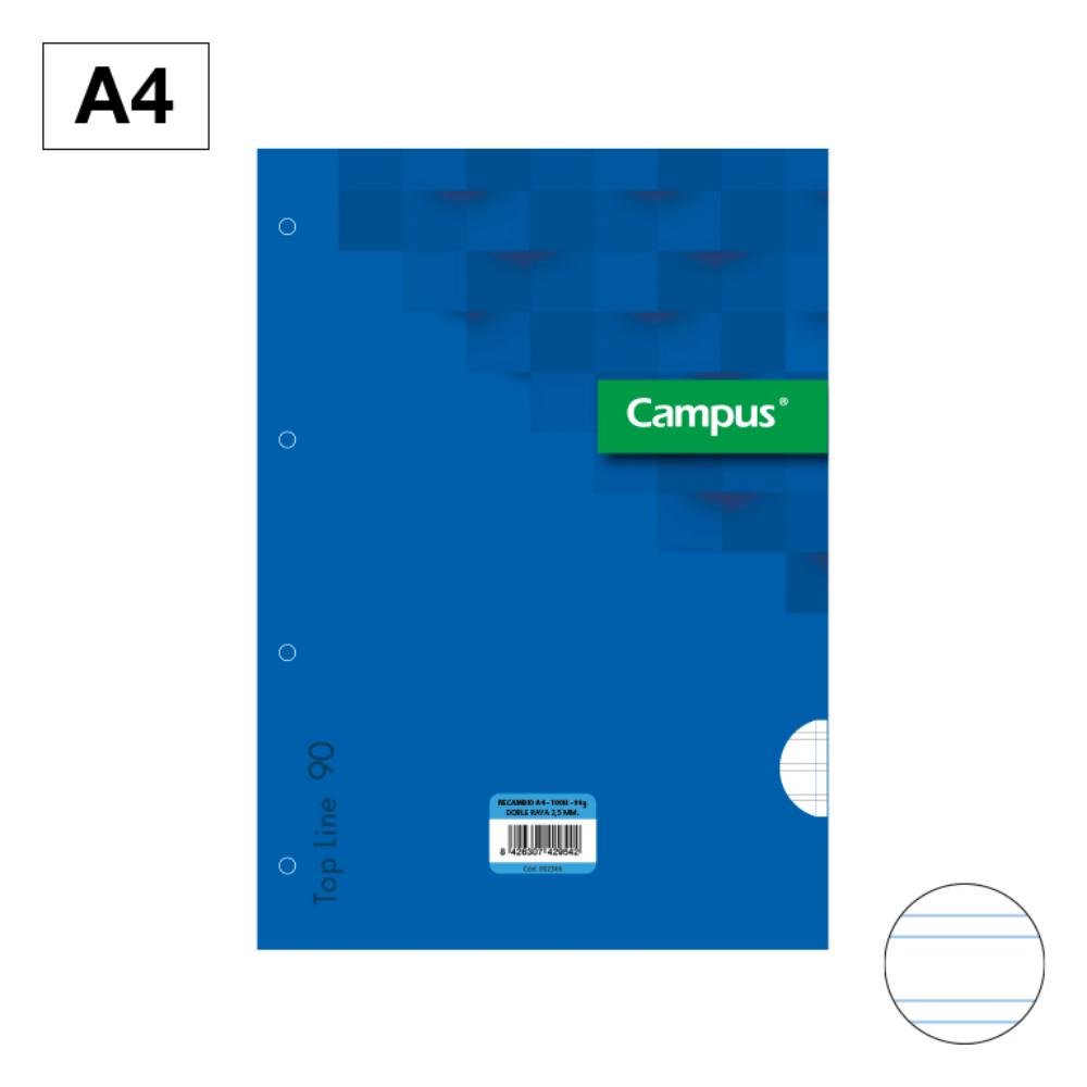 RECAMBIO CAMPUS A4 100H 90G DOBLE LINEA 2,5 MM AZUL