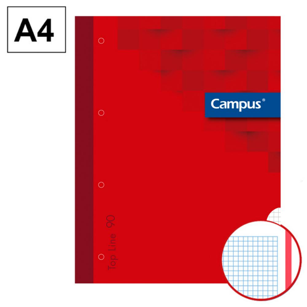 BLOC ENCOLADO DE RECAMBIOS CAMPUS A4 80 HOJAS 90G CUADRICULA 5 MM BANDA ROJO