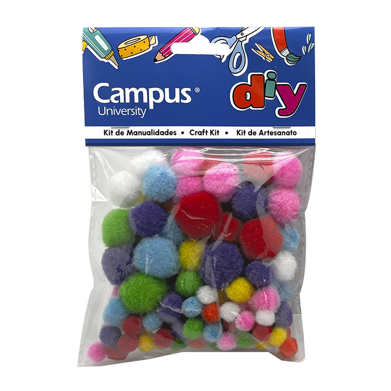 SET MANUALIDADES CAMPUS UNIVERSITY POMPONES DE COLORES