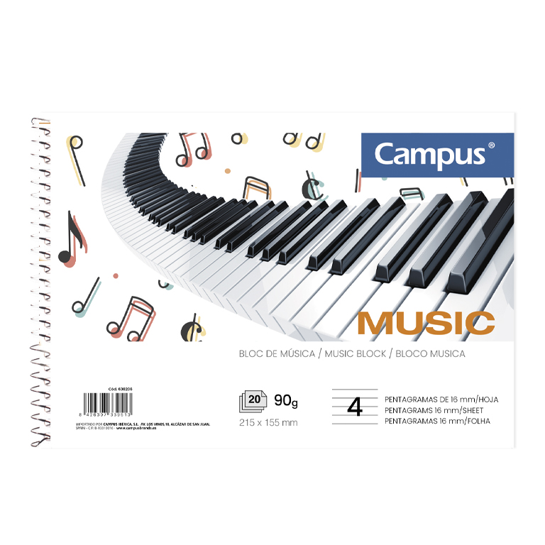 BLOC MUSICA CAMPUS A5 20H 90G PENTAGRAMAS 16MM