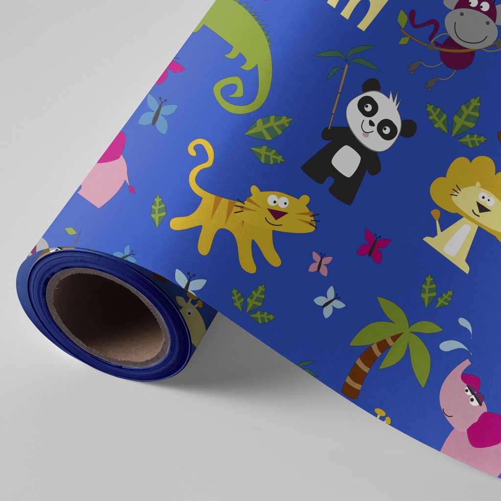 PAPEL REGALO BOBINA 31CM  INFANTIL JUNGLA