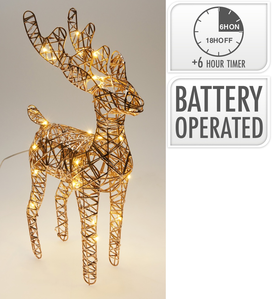 REINDEER 37CM W LED CHAMPAGNE