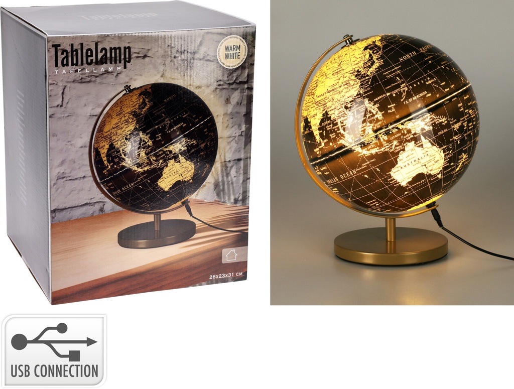 GLOBE WITH LIGHT 31CM BLACK