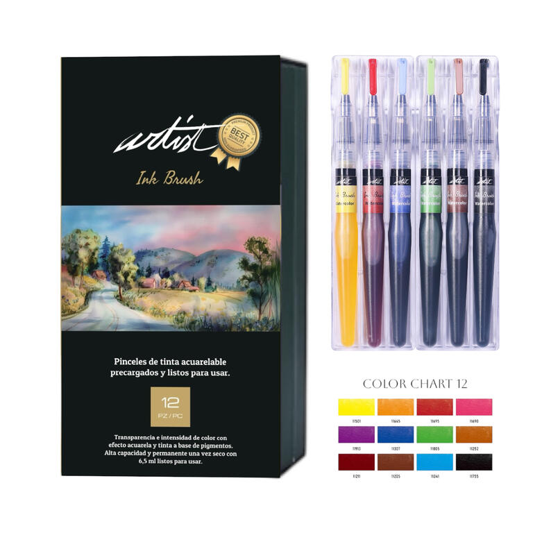 ESTUCHE 12 ROTUL.PINCEL ACUARELABLES