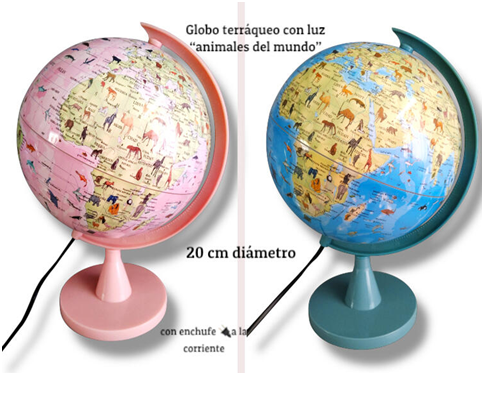 GLOBO TERRAQUEO C/LUZ 20CM 2 COL.ANIMALES