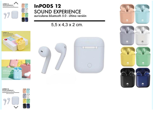 AURICULARES INPODS 12 BLUETOTH 5.0 8 COL.