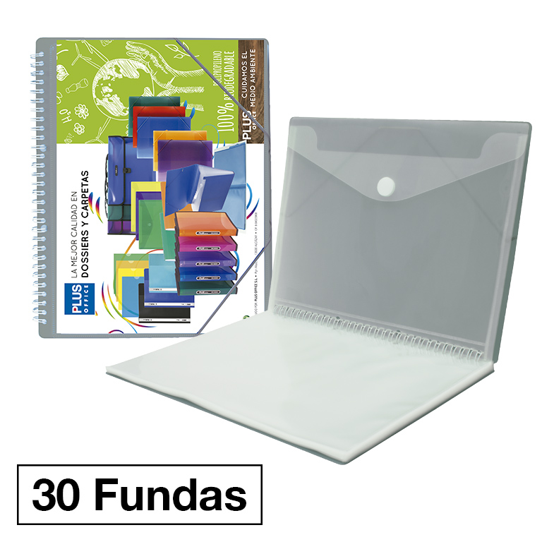 CARPETA FUNDAS PLUS ESPIRAL GOMA 30F GRIS