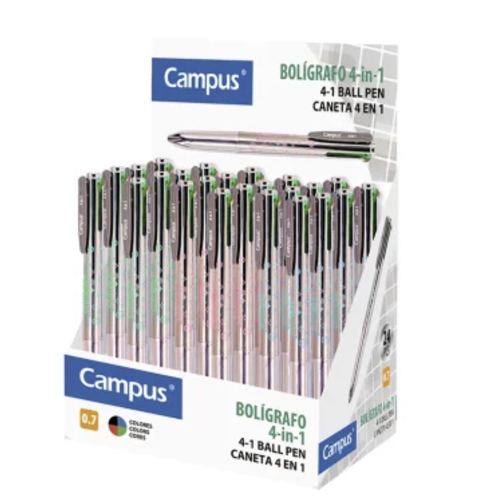 BOLÍGRAFO TINTA ACEITE CAMPUS 4 COLORES METALIZADO EXPOSITOR 24 UD
