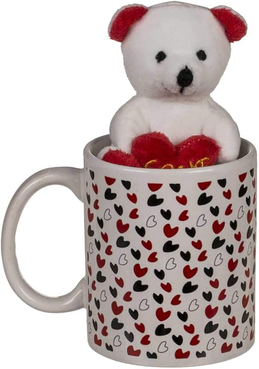 TAZA BLANCO CORAZONES PEQUEÑOS OSO TEDDYeddy