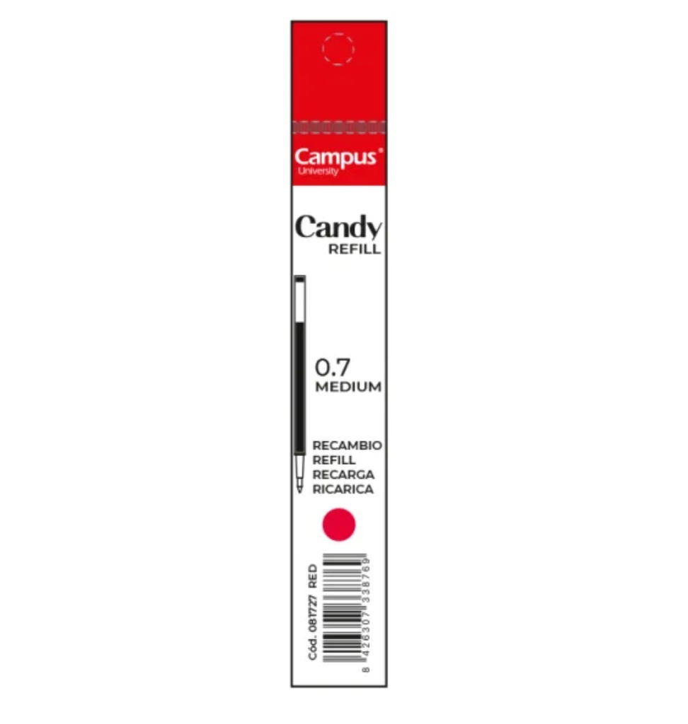 RECAMBIO BOLIGRAFO TINTA GEL CAMPUS CANDY ROJO
