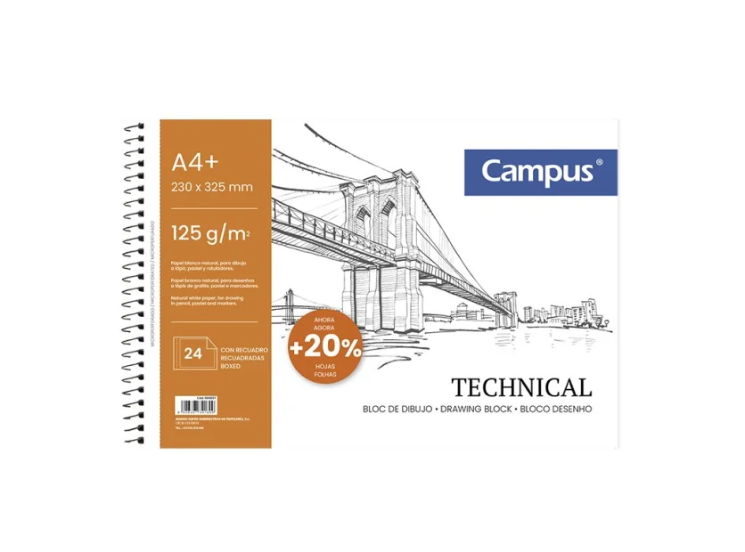 BLOC DIBUJO CAMPUS A4+ 24H 125G RECUADRO
