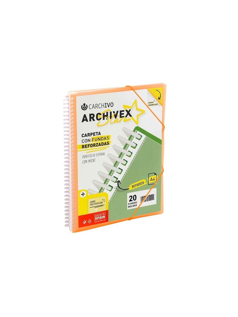 CARPETA A4 ARCHIVEX ESPIRAL 60F NARANJA