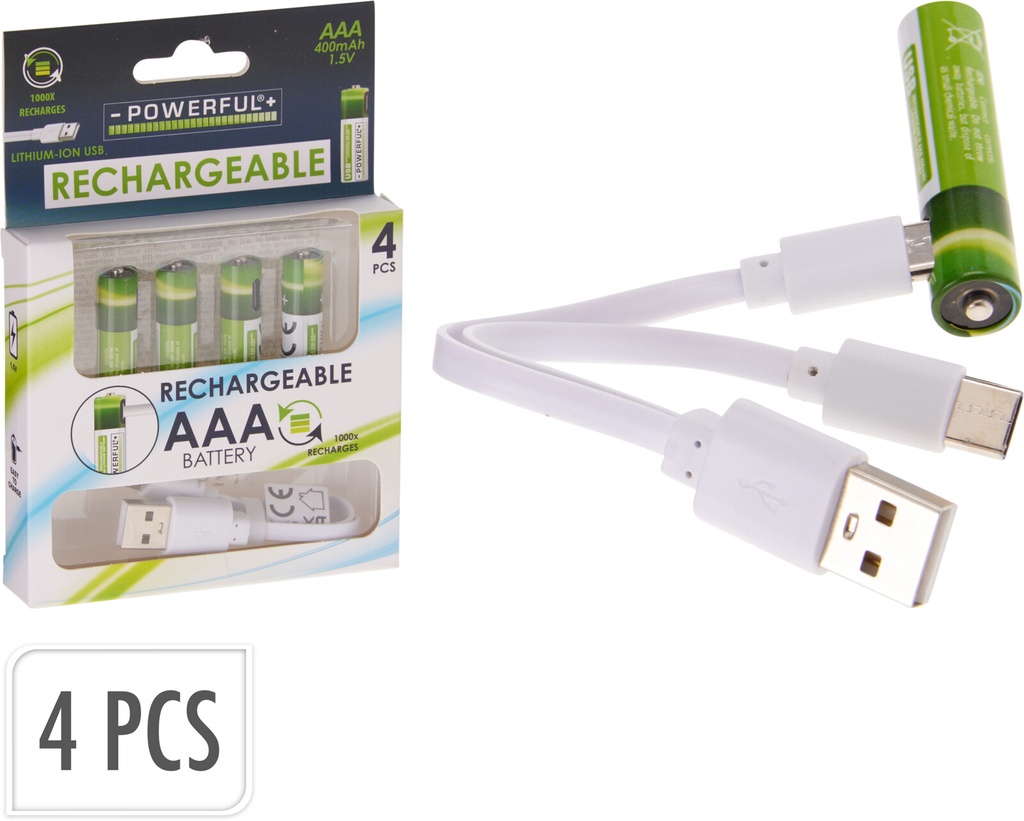 PILAS AAA RECARGABLES USB-C 4UD