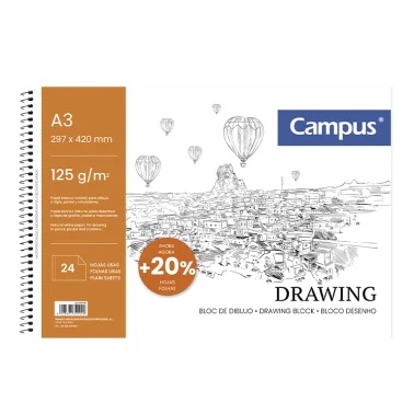 BLOC DIBUJO CAMPUS A3+ 24H 125G LISO