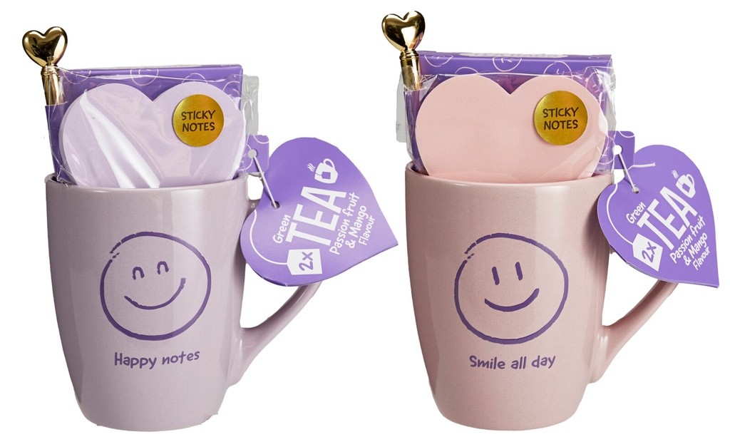 TAZA CON TE, NOTAS ADH. Y BOLI HAPPY NOTES