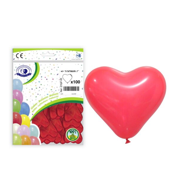 BOLSA 100 GLOBOS CORAZON 16CM REF.27GP ROJO-05