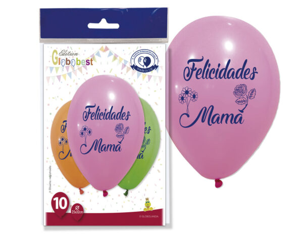 BOLSA 10 GLOBOS FELICIDADES MAMA