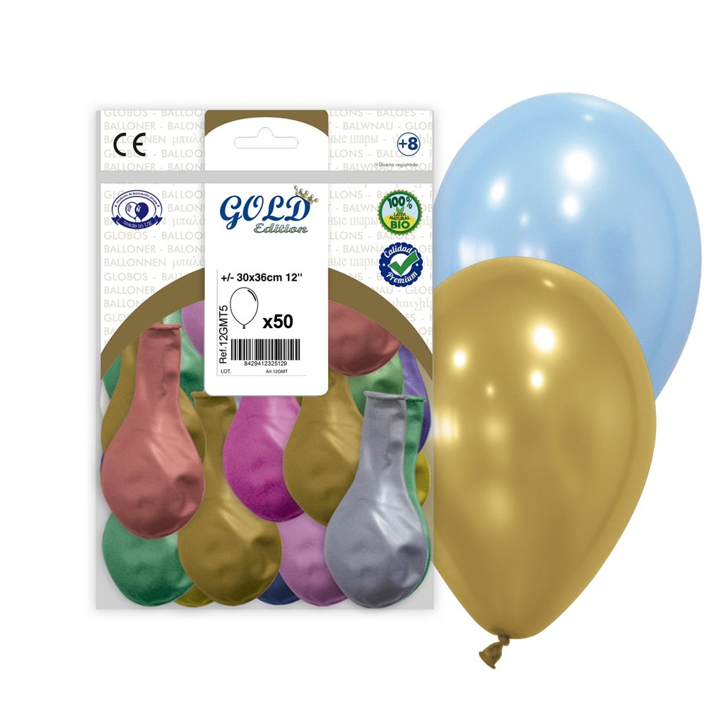 BOLSA 50 GLOBOS METALIZADOS SURTIDOS 36CM