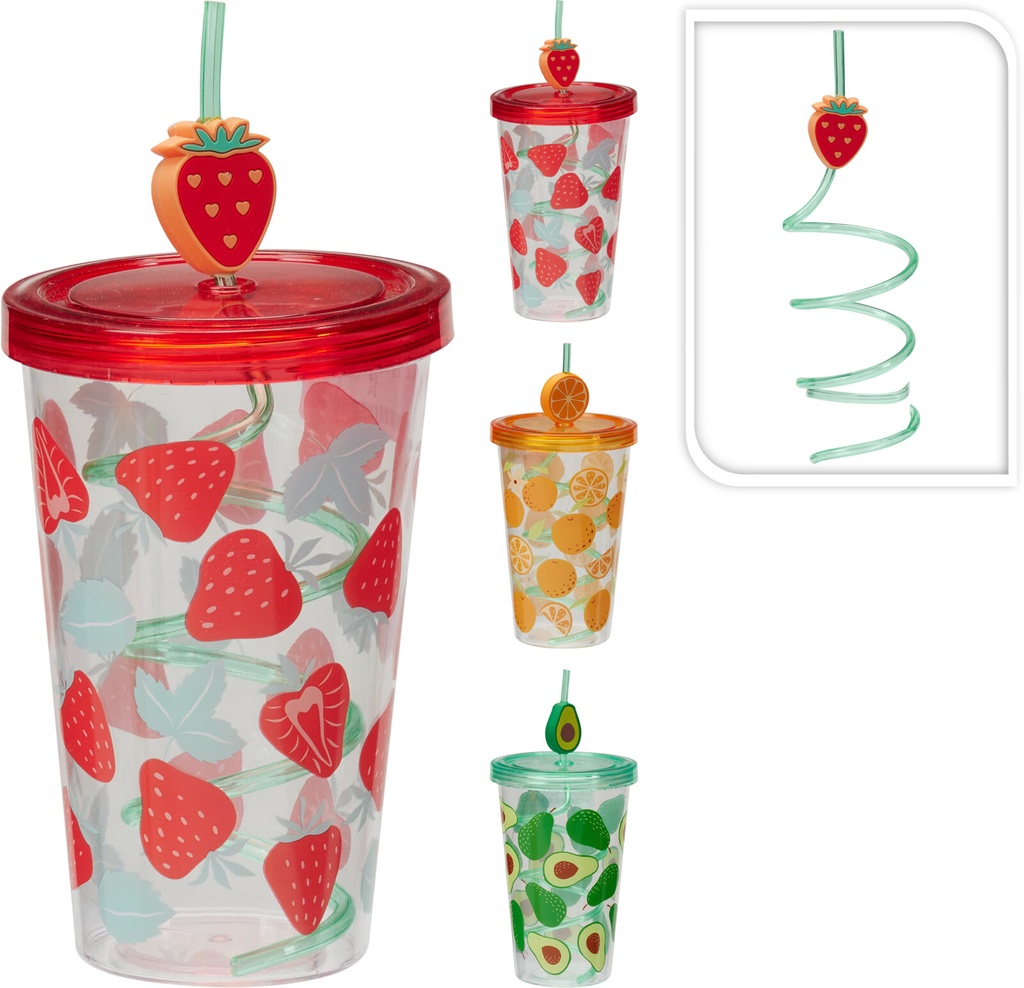 VASO PAJITA FRUTAS 600ML 10X10X24CM