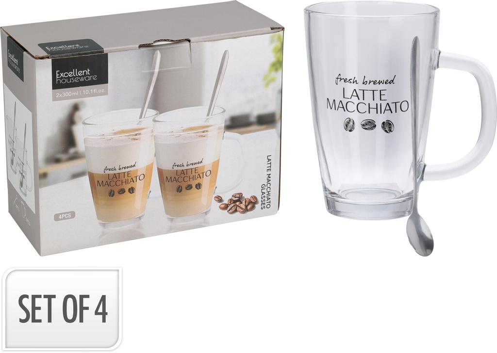 TAZAS LATTE MACCHIATO 4PCS (2 TAZAS+2 CUCHARAS)